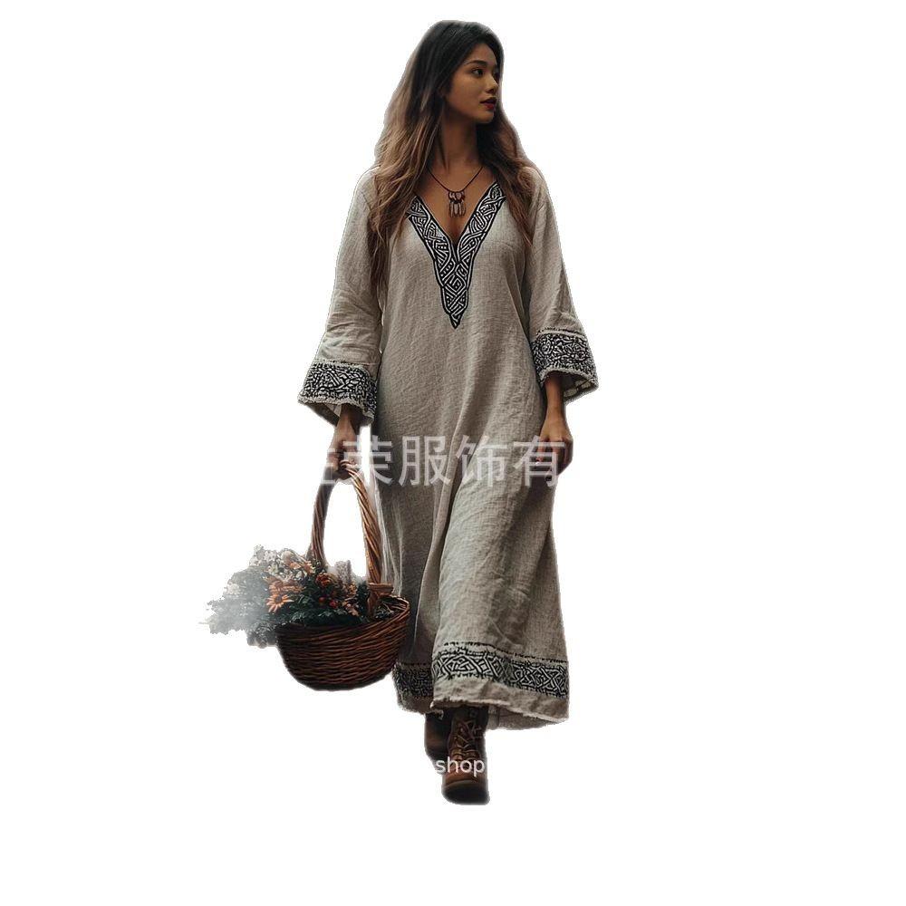 New, Bohemian print V-neck long-sleeved print dress