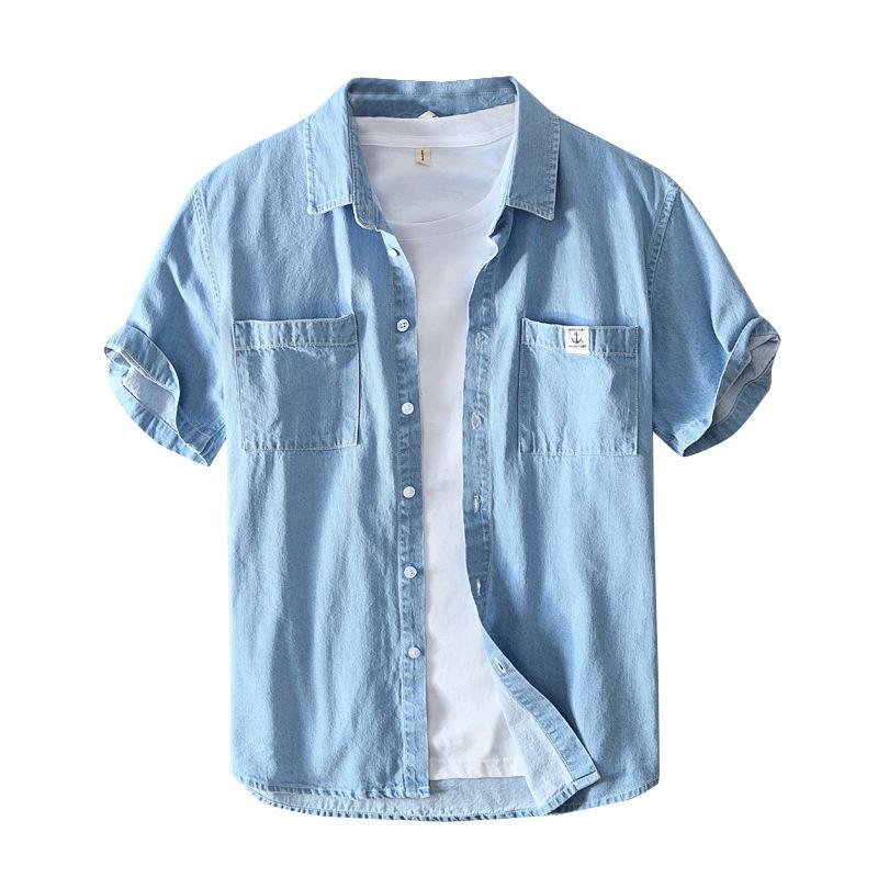 Simple Short-Sleeved Shirt For Men Casual Youth Denim Shirt Jacket For Men