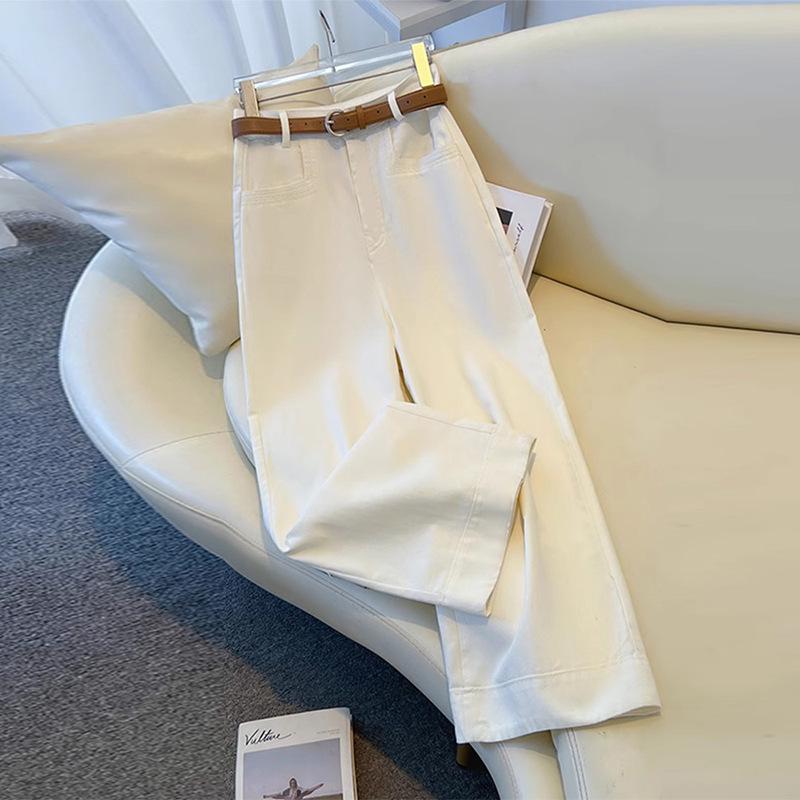 Women's High-Waisted White Wide-Leg Jeans - Spring/Autumn 2024 Slimming Casual Pants