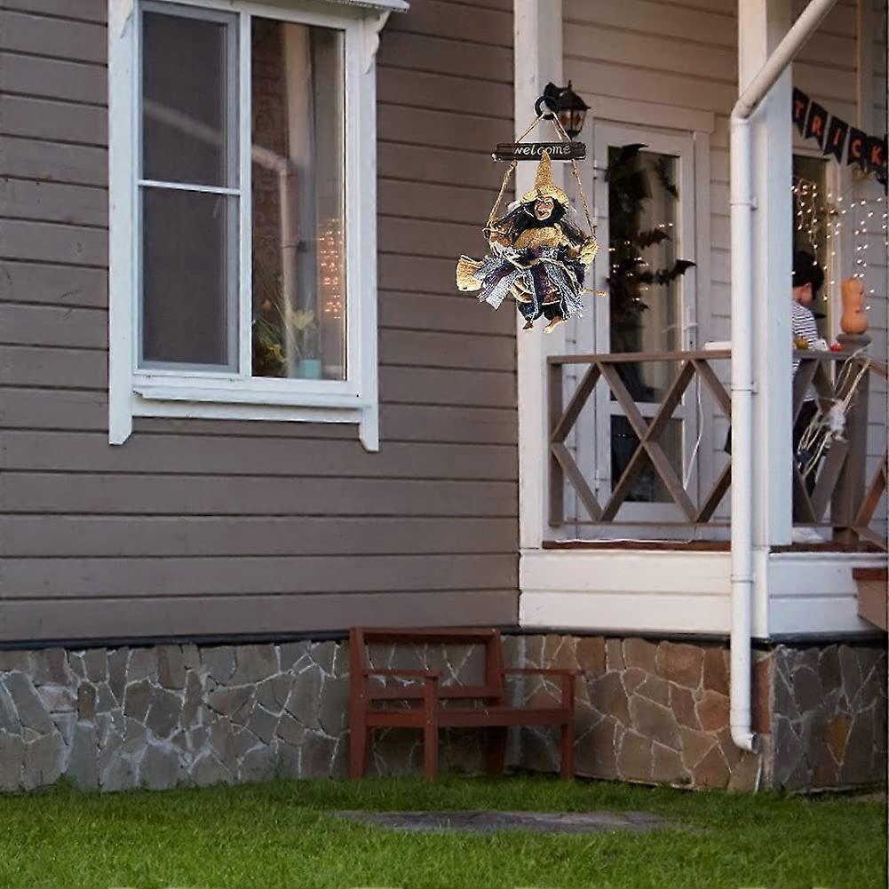 Witch Pendant Welcome House Sign Haunted House Props and Yellow Hat.
