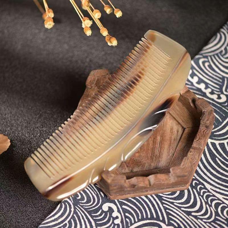 Hornkamm mit breiten Zähnen, Kopfmassage-Meridian, echter halbrunder Tragekamm mit Blumenmuster