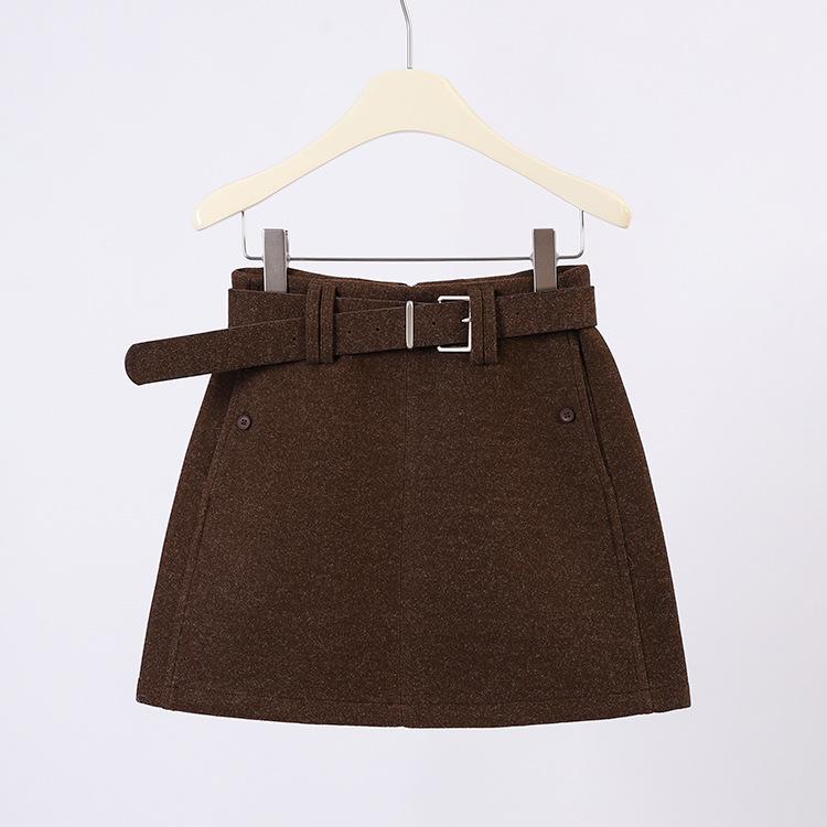 Fei Yuan Elegant Woolen A-Line Skirt with Belt and Double Pockets for Women - Autumn/Winter Style L кофейный