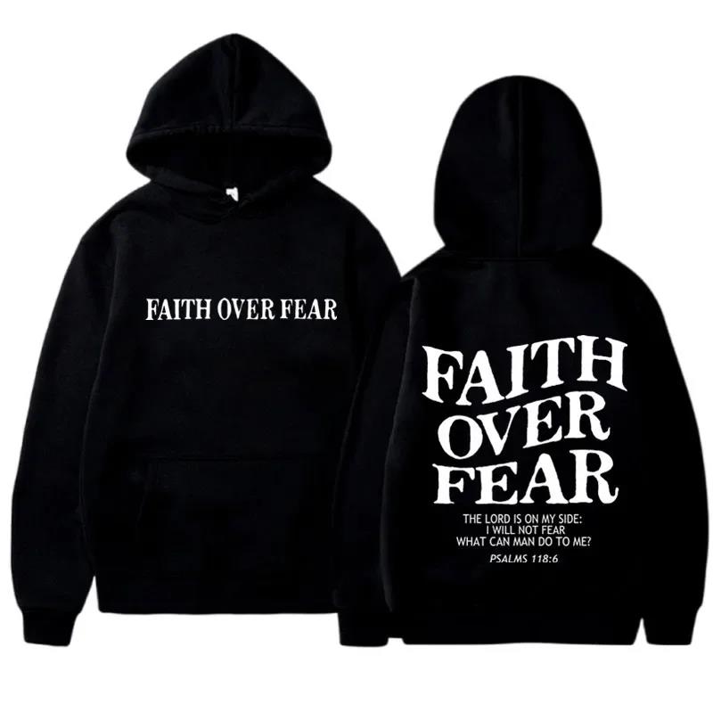 FAITH OVER FEAR Potisk Mikiny pro muže s kapucí Dámské Ležérní Mikiny s dlouhým rukávem Mikiny s kapucí Hip Hop Harajuku Mikina s kapucí Y2k Pánské topy s kapucí