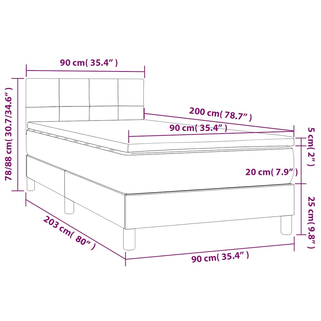 Vidaxl Łóżko Kontynentalne Z Materacem I Led, Czarny Aksamit 90X200 Cm