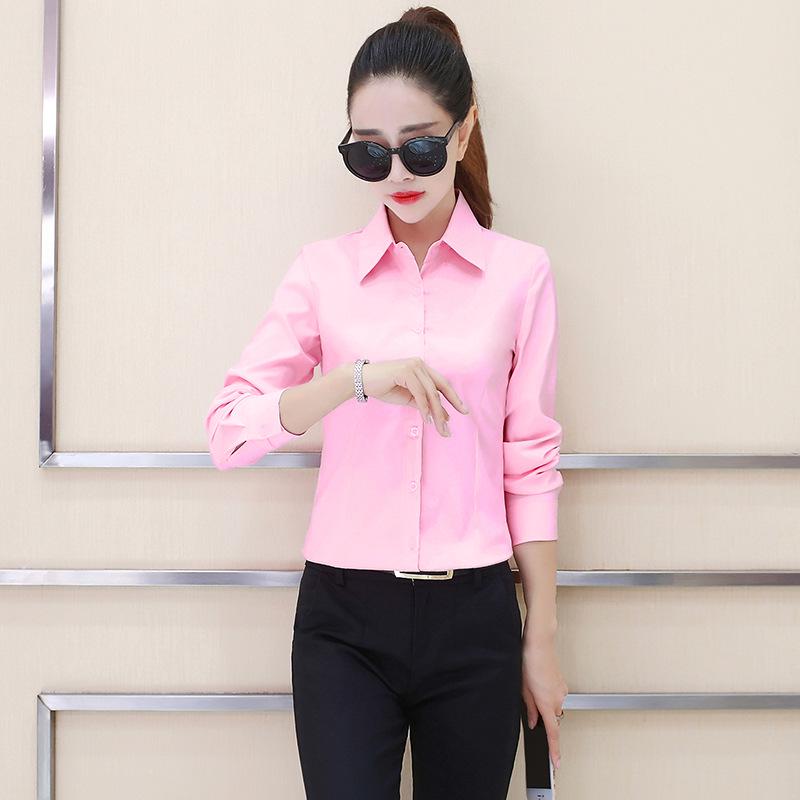 2024 Spring Women's Slim Fit Solid Color Long Sleeve Korean Style Single-Breasted Shirt
