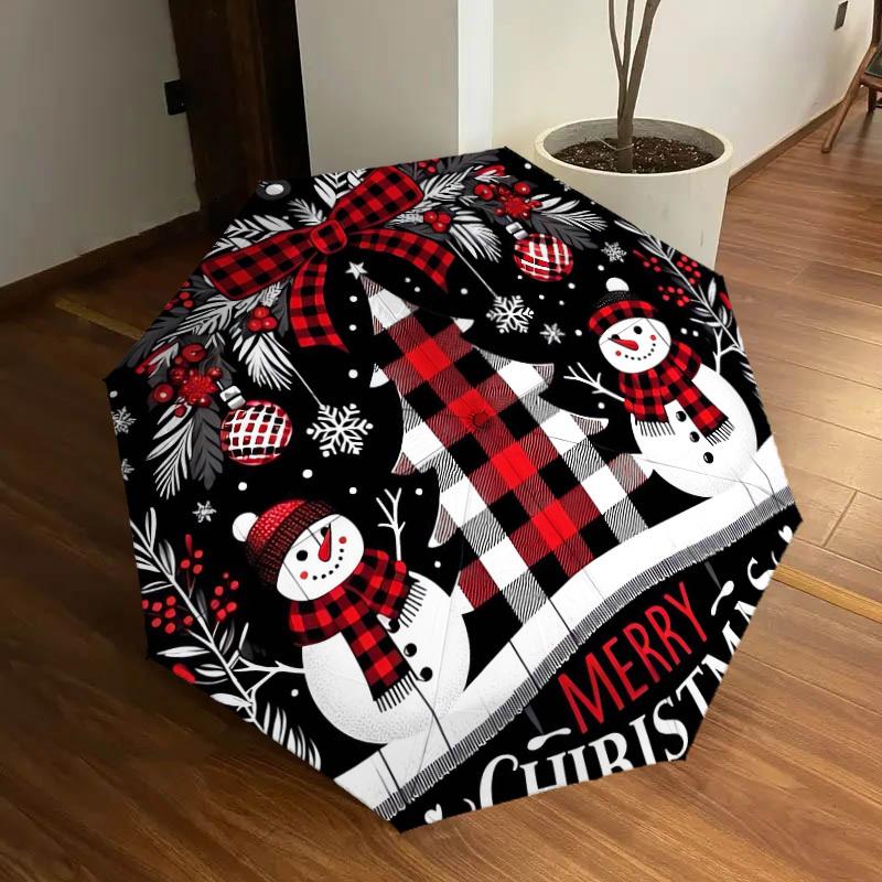 1 st snögubbe god jul Mönster Paraplydesign Automatiskt öppnings- och stängningsparaply, Högkvalitativt reseparaply, Lättviktigt och bärbart,