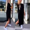 Women's Solid-Color Short-Sleeve Round-Neck Split-Hem Dress for Summer and Fall