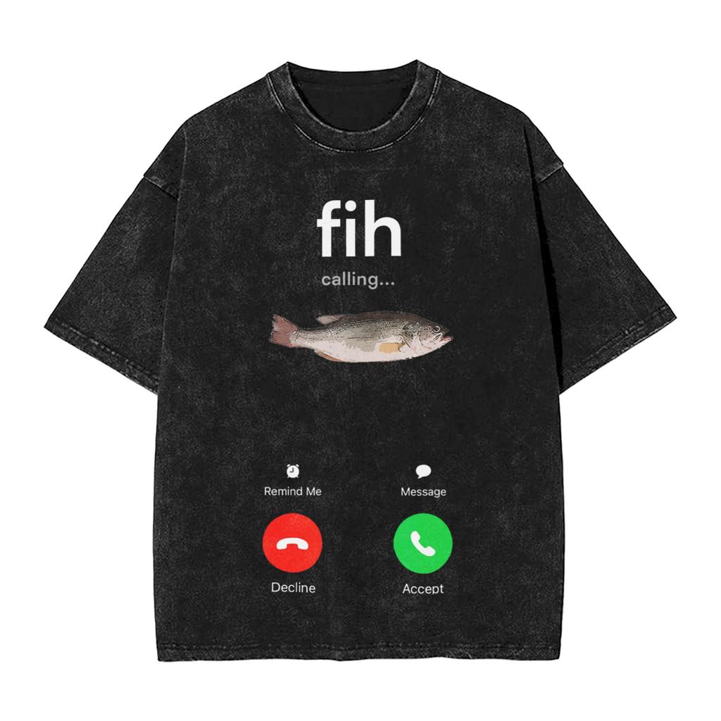 Cahfih Funny Catfish Fih Meme Washed T Shirt Man Y2k Basic Cotton T Shirts Summer Oneck Harajuku Tees Loose Oversized Clothing
