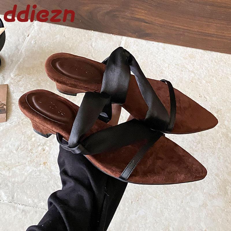 Fashion Fashion Wedges Slippers Shoes For Ladies Luxury Female Footwear Pointed Toe Women Heeled Slippers Slides Sandals Shoes