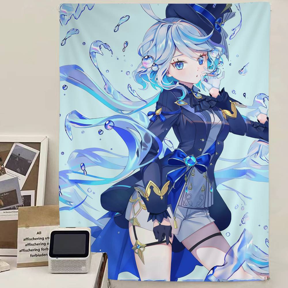 G-Genshin I-Impact F-Furina Anime Tapestry Art Science Fiction Room Home Decor Wall Art Decor