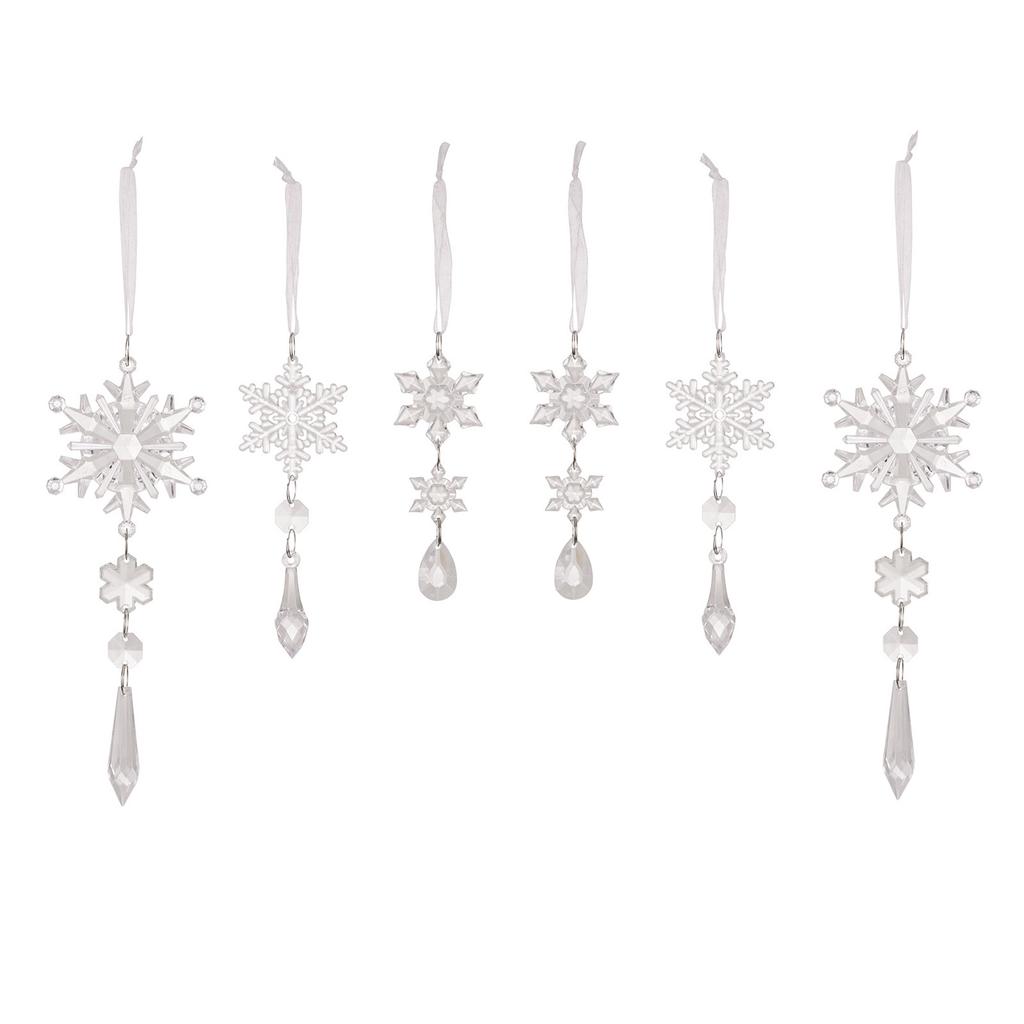 Set of 6 Christmas Tree Adornment Transparent Snowflakes Hangings Acrylic Pendant Ornament Stylish Party Decoration