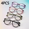 4PCS Round Non-Prescription Reading Glasses - Cute Full Rim PC Frame with Clear Polycarbonate Lenses