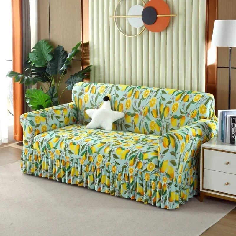 Modern Atmosphere Feeling Skirt Edge Sofa Cover Fabric Full Coverage Elastic Sofa Cover Sofa Anti-skid  Dustproof Cover