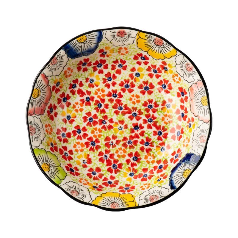 Hand painted plate Household ceramic plate Vegetable plate New deep plate Breakfast plate Fish plate Dumpling plate