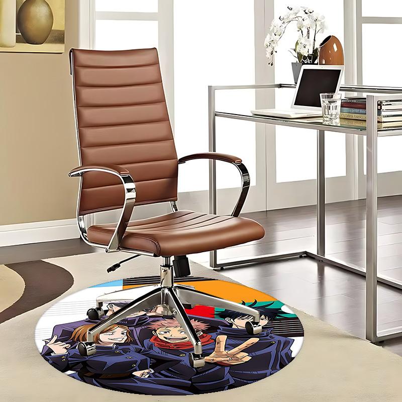 1pc Anime Cartoon Design Round Carpet  Office Chair Mat, NonSlip Rug for Home Decor
