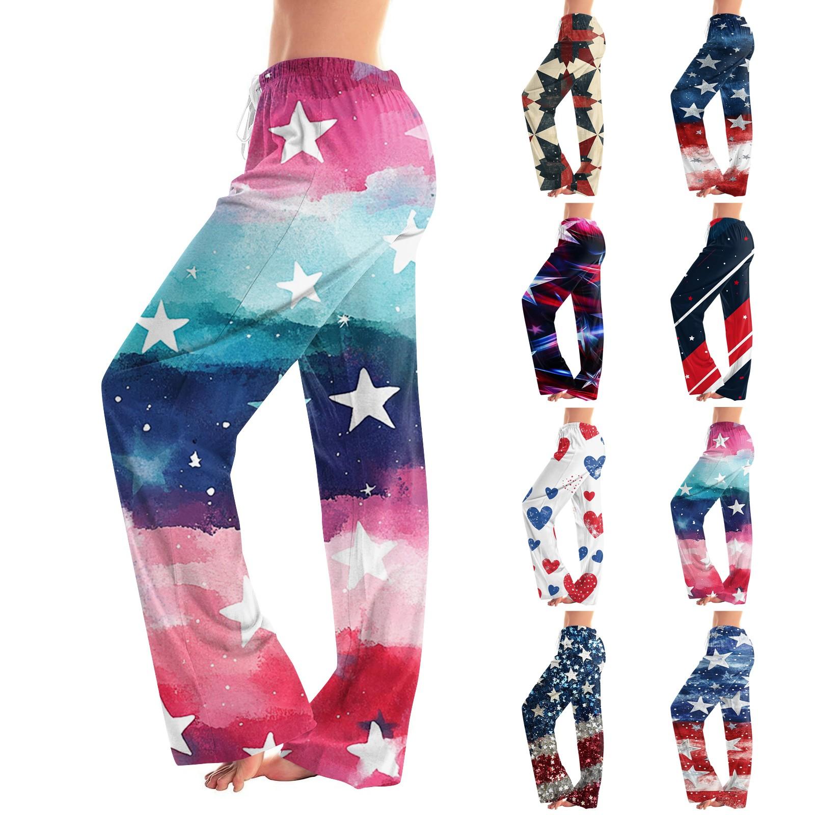 

Женские модные свободные повседневные брюки с принтом «День независимости» XL розовый