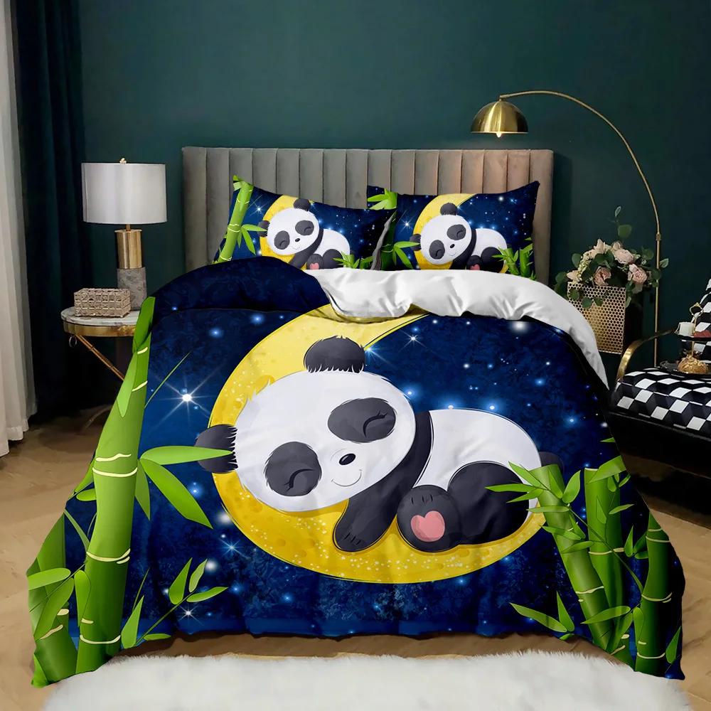 Panda Duvet Cover Cute Animal Bedding Set For Kids Boys Girl Cartoon Giant Panda Polyester Comforter Cover Bear Printed Wildlife