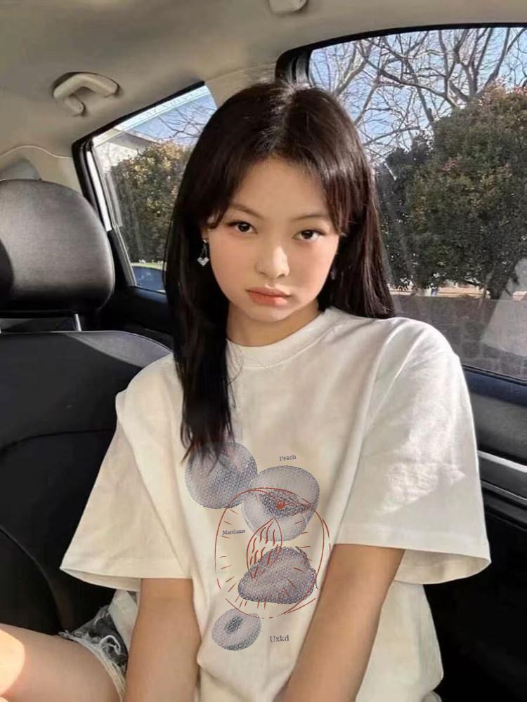 Pure Cotton American Trendy Brand White Short-sleeved T-shirt Women's Summer New Loose Large Size Design Sense Niche Fat MM T-shirt
