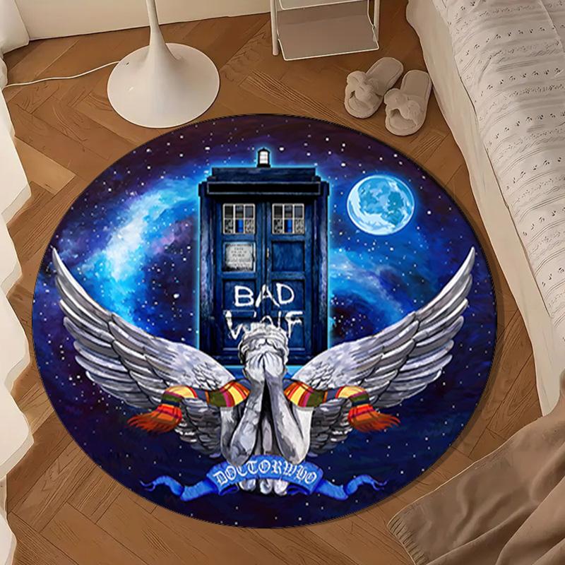 Tardis In Starry Night Round Rug for Livingroom,Bedroom, Palyroom, Chair Rug, Area Rug, Circle Carpet, Large Size Fan Christmas Gift