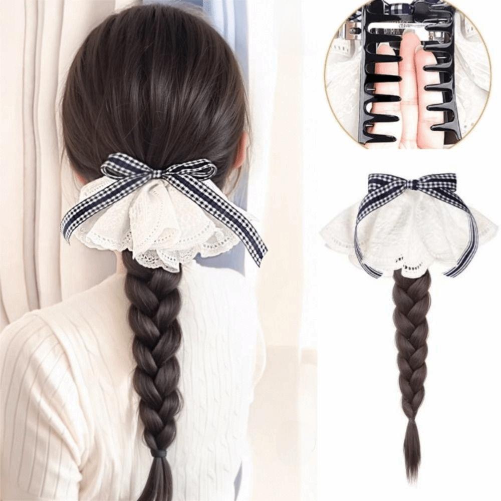 Boxing Braided Bow Lace Hair Bands Ponytail Hair Extension Twist Braid Wig  Daily