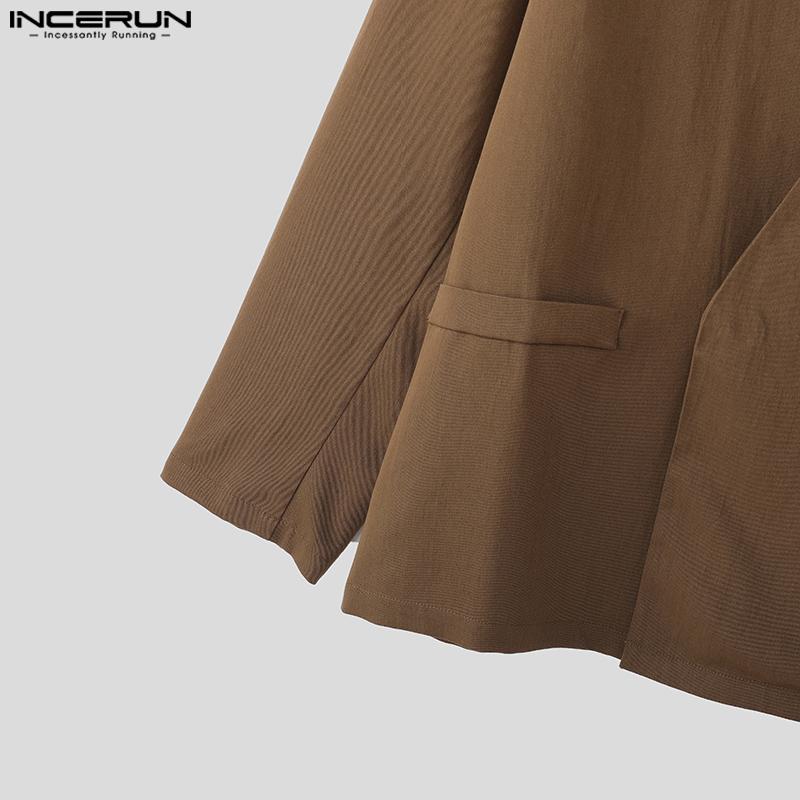 INCERUN Men Collarless Long Sleeve One Button Loose Thin Blazer Coats