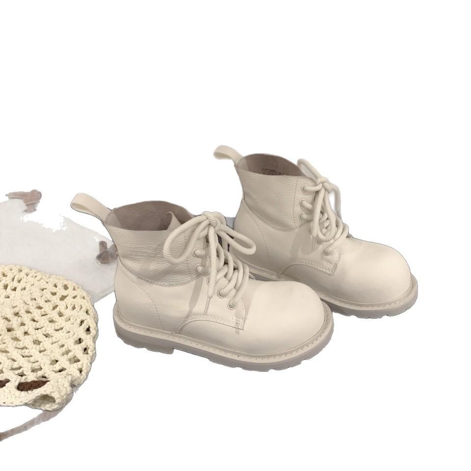 2025 new leather platform Martin boots women's versatile casual short boots heightened lace-up single shoes trendy and comfortable