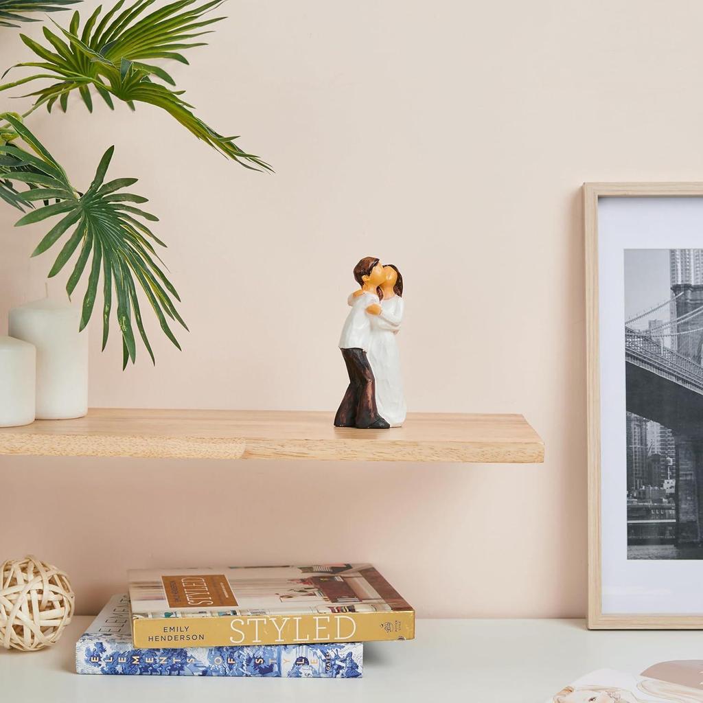 Hand-Painted Medium Size Romantic Couple Statue | Beautiful Resin Home Decor (Pack of 1, White and Brown Color)