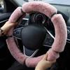 38cm Imitation Mink Fur Car Steering Wheel Cover Warm Plush with Rhinestones Elastic Handle Warmth Luxury Steering Covers