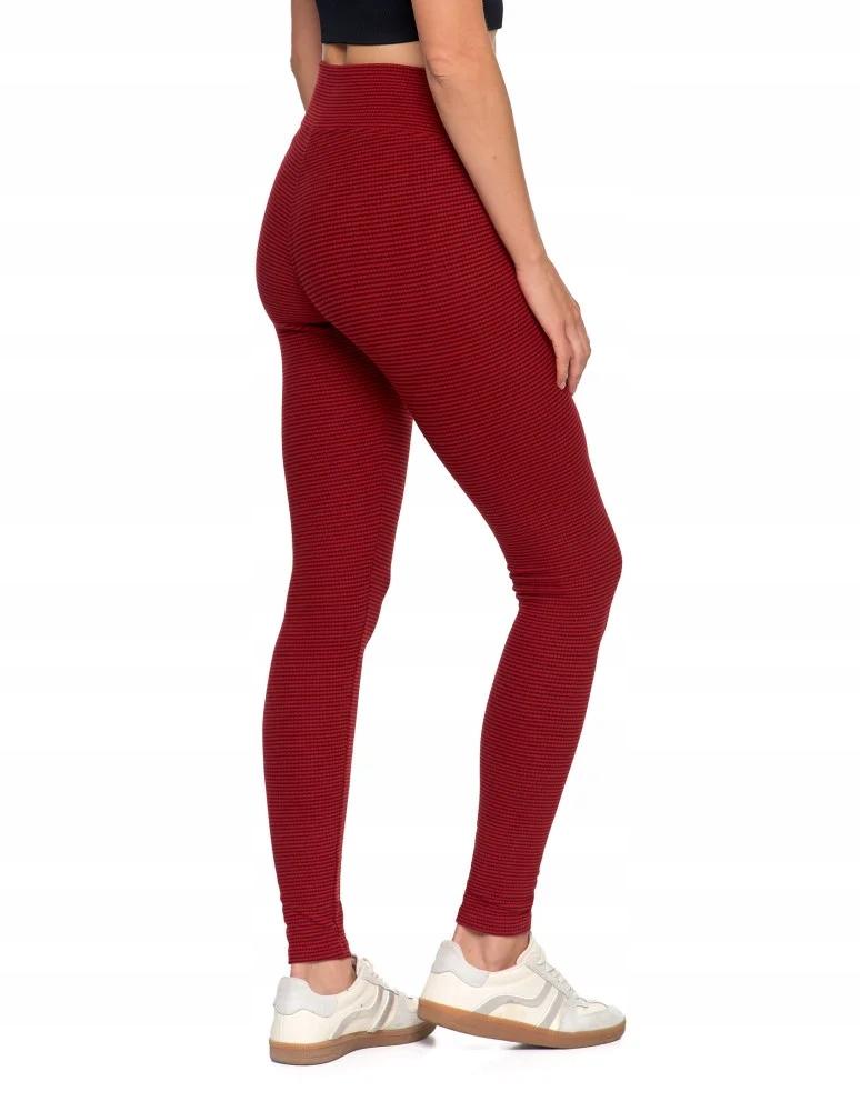 Women's High Waist Ribbed Leggings Fashionable Sporty MORAJ S/M WINE RED