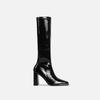 Tall Boots Women Autumn New Metal Square Toe Patent Leather Side Zip No Knee High Heel Mid-Tube Knight Boots