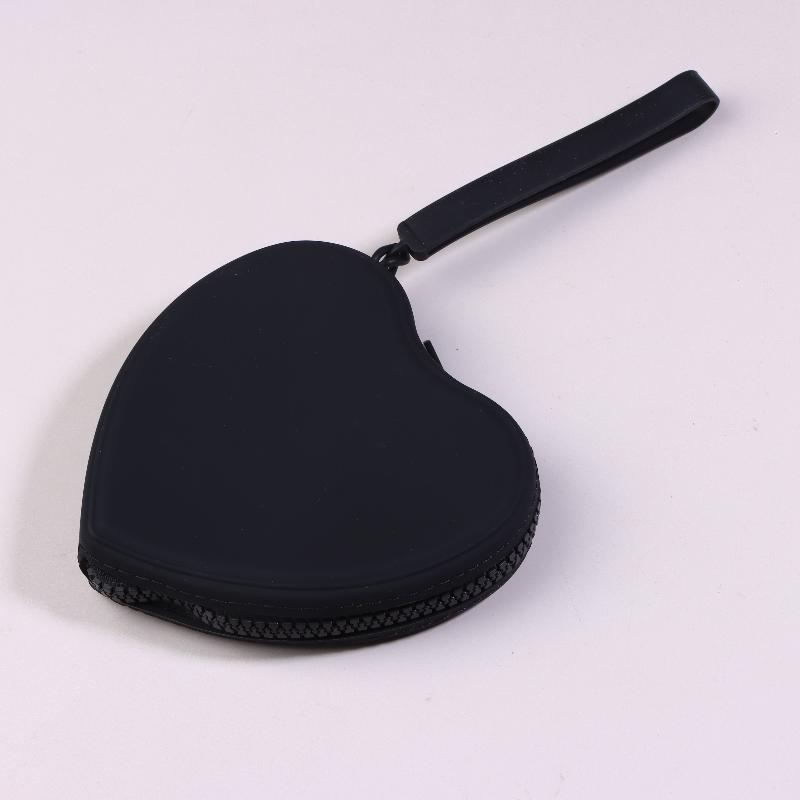 Portable Silicone Coin Purse Waterproof Heart-Shaped Small Wrist Wallet Solid Color Zipper Travel Sundries Storage Bag