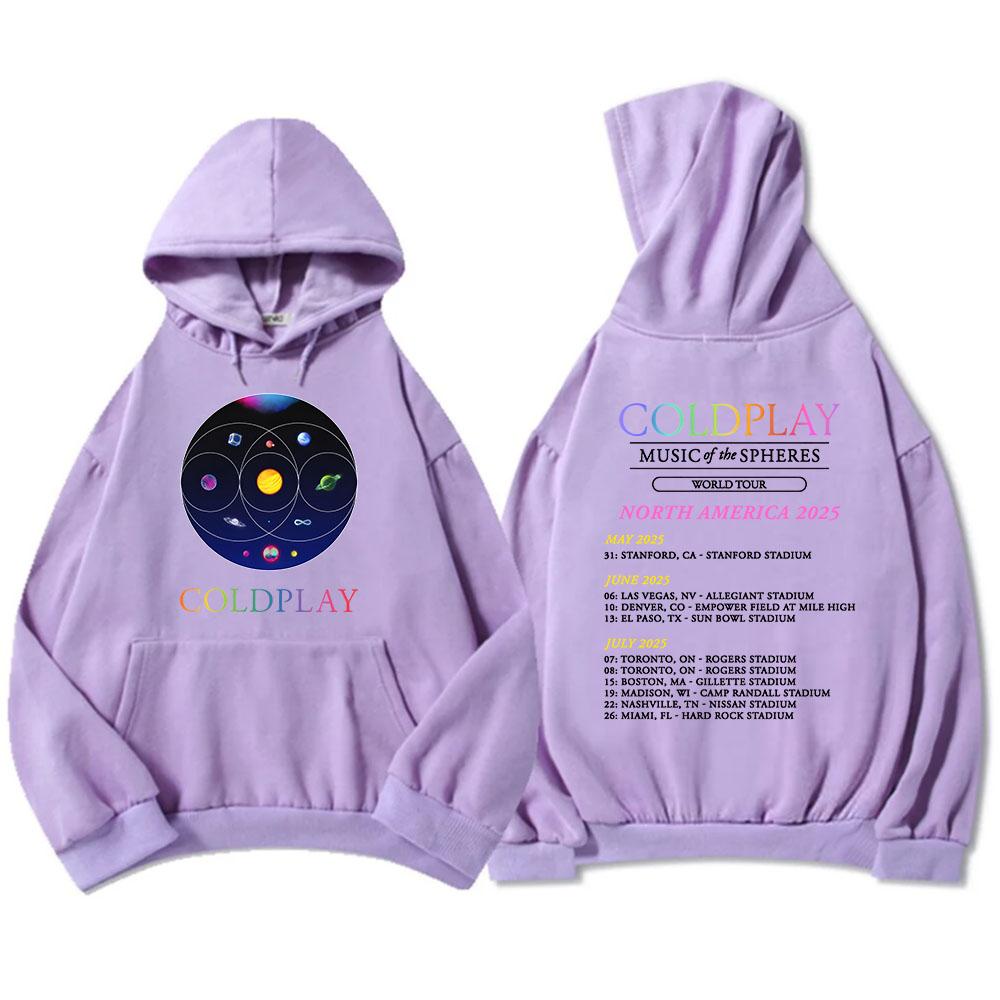 Band Cold-play Music of The Spheres World Tour 2025 Hettegensere Langermet Herre/Dame Sweatshirts Trykk Hettegenser
