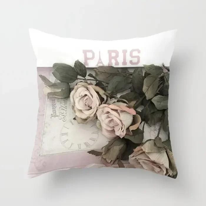 Country Style Retro Floral Pillowcase Fresh Rose Print Farmhouse Cushions Cover Sofa Seat Decorative Pillow Cover 45*45Cm