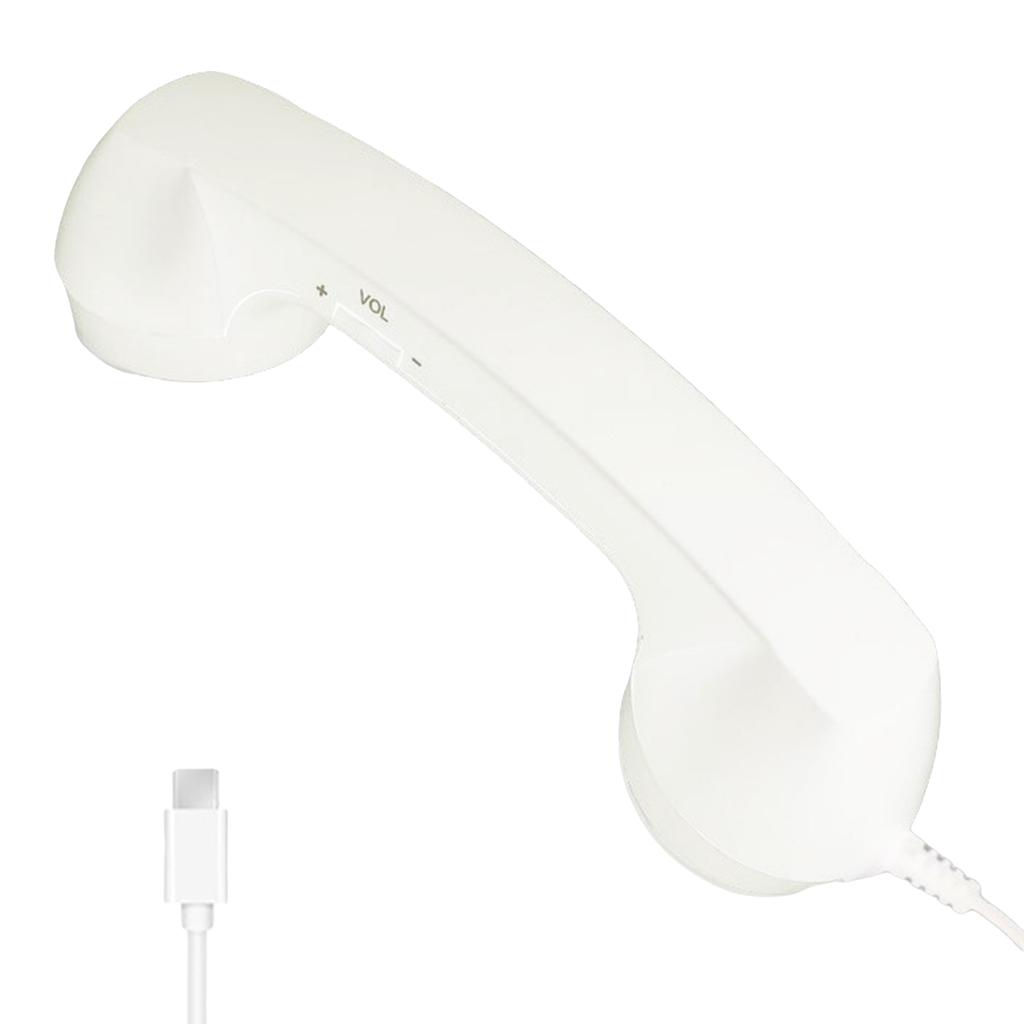 Retro Telephone Handset with Volume Slider USB-C Interface Wired Telephone Headphone for Cell Mobile Smartphones Tablet Laptop