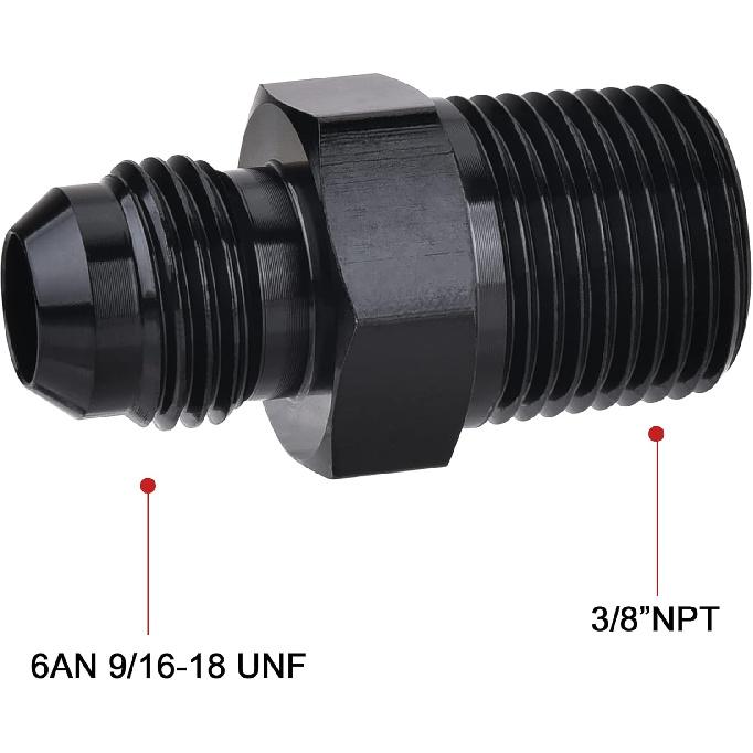 EVIL ENERGY 6AN Male Flare to 3/8" NPT Pipe Fitting Adapter Aluminum Straight Black 4PCS