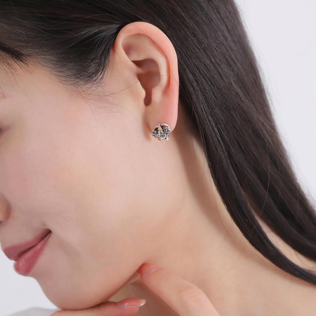 Kuromi 20th Anniversary Earrings pieces for both Sanrio Characters Sterling Silver 925 Cubic Zirconia Crown Rose Open Heart Skull Purple Oxidized