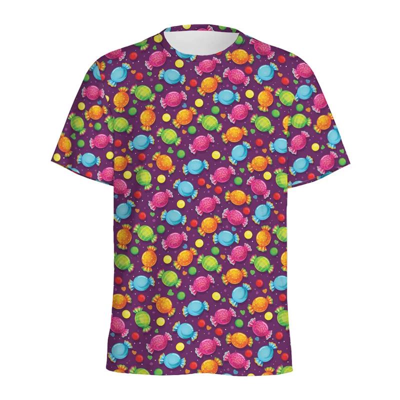 HerSight Heren Kleurrijk T-shirt Ronde Hals Korte Mouw 3D Snoep T-shirt Casual Zomer Mode Comfortabel Zacht T-shirt 4XL