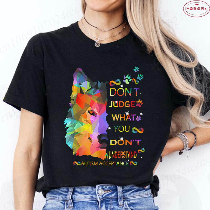 Autism Acceptance Women T-shirt Autism Awareness Dog  Graphic Y2k Tops Summer O Neck Short Sleeve Tees Casual Female Clothing