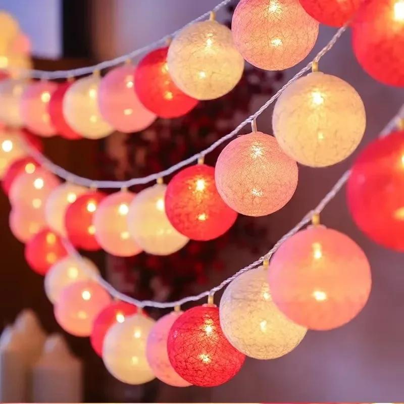 LED Cotton Balls String Lights Lantern Battery or USB Powered Wedding Home Party Ornament Lighting Stings Christmas Decoration