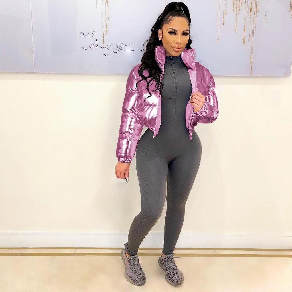 Ins Frauen Helle Vergoldung Zipper Fly Langarm Schlank Parkas Jacke Dicke Warme Winter Mode Outwear 2023 Jacken Mantel