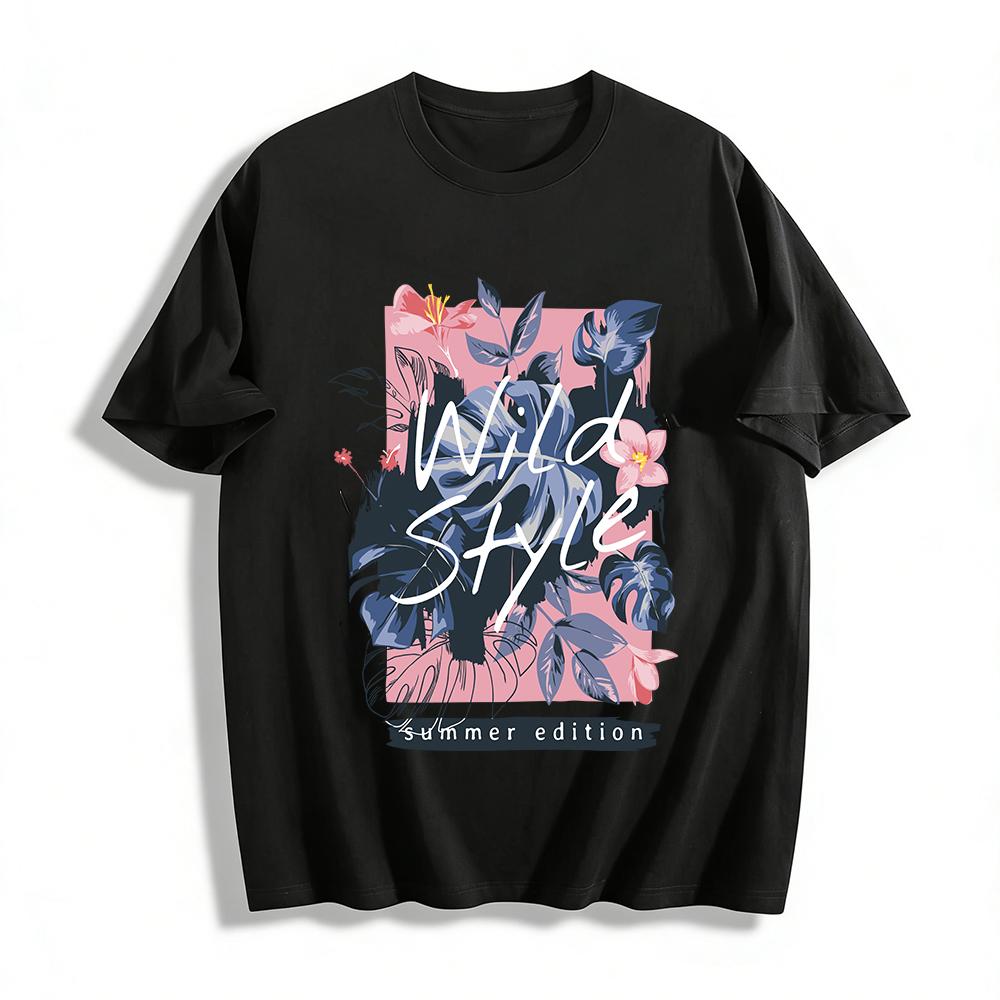 Wild Style Summer Edition Tropical Floral Print Casual Tee Pure cotton T-shirt XXS
