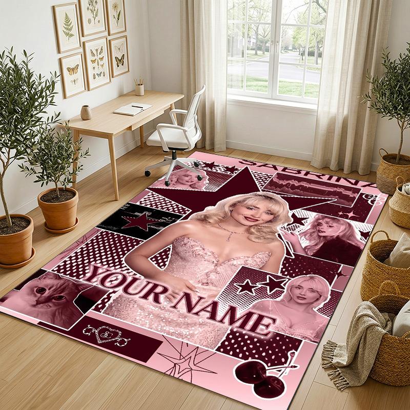 Personalized Crystal Velvet Carpet,Sabrina Carpenter Custom Printed Name, Plush Area Rug For Home Indoor Decor