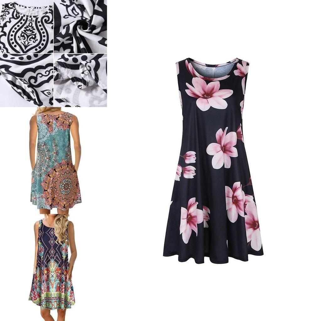 Women's Summer Boho Floral Tank Dress With Comfortable Loose Fit For Casual Beach Outings