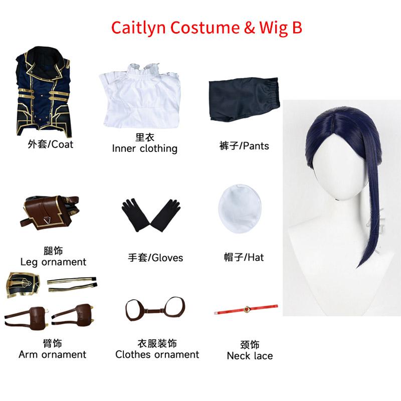

Косплей-костюм Кейтлин из Аркейн, парик, волосы, сестра Джинкс Вай, косплей-униформа для женщин, наряды для ролевых игр на Хэллоуин M