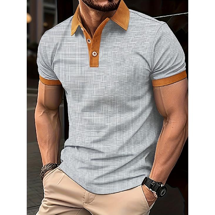 Flag Letter Print Collar Polo Shirt for Men, Slim Fit, Everyday Versatile