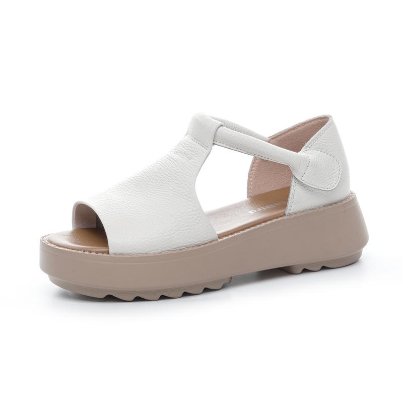 Fashion GKTINOO Summer Wedges Platform Sandals Fashion Genuine Leather Shoes Ladies Casual Peep Toe Soft Comfortable Sandalias De Mujer