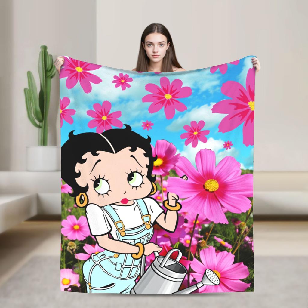 Warm Blanket Camping B-Bettys Boops Throw Blanket  Flannel Bedspread For Living Room Comfortable Sofa Bed Cover