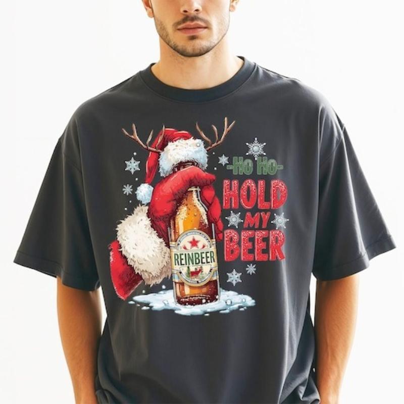 

Hold My Beer Christmas Unisexs Funny Xmas Trendy Tshirt Design Crew Neck Short Sleeve Cotton Top Casual Fashion Graphic T Shirts S