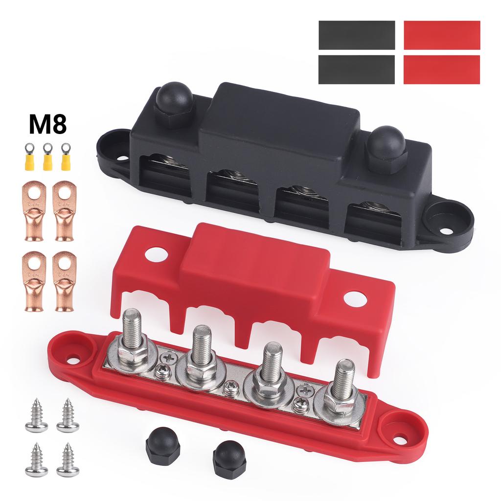 Bus Bar 12V-48V 250A Power Distribution Block 4 Posts Junction M8 M10 For Marine Automotive Copper Battery Busbar Terminal Block