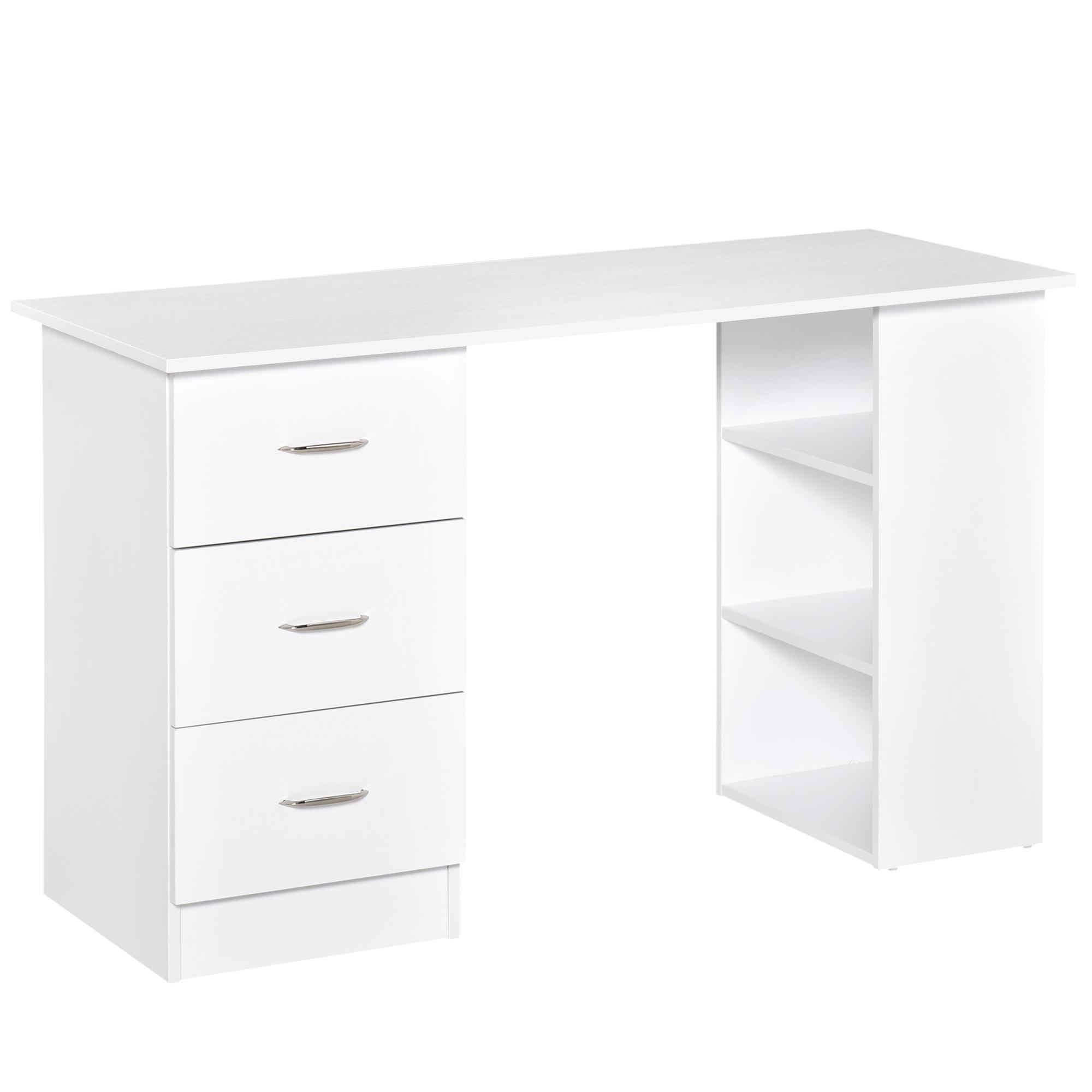 Bureau Avec Rangement Bureau d'Ordinateur 120 X 50 Cm Bureau d'Ordinateur Avec Étagères et Tiroirs Pour Petits Espaces Chambre Blanc
